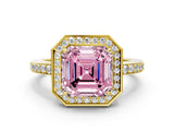 Yellow gold Fancy Pink Asscher  Halo Pave Band Solitaire Ring with Prong Setting_47