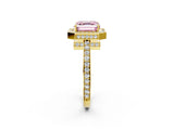 Yellow gold Fancy Pink Asscher  Halo Pave Band Solitaire Ring with Prong Setting_49