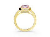Yellow gold Fancy Pink Asscher  Halo Pave Band Solitaire Ring with Prong Setting_50