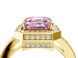 Yellow gold Fancy Pink Asscher  Halo Pave Band Solitaire Ring with Prong Setting_51