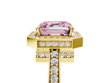 Yellow gold Fancy Pink Asscher  Halo Pave Band Solitaire Ring with Prong Setting_52