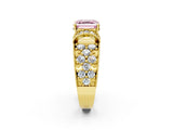 Yellow gold Fancy Pink Asscher  Halo Pave Diamond Engagement Ring with Milgrain Detailing_49