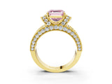 Yellow gold Fancy Pink Asscher  Halo Pave Diamond Engagement Ring with Milgrain Detailing_50