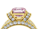 Yellow gold Fancy Pink Asscher  Halo Pave Diamond Engagement Ring with Milgrain Detailing_51