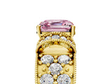 Yellow gold Fancy Pink Asscher  Halo Pave Diamond Engagement Ring with Milgrain Detailing_52
