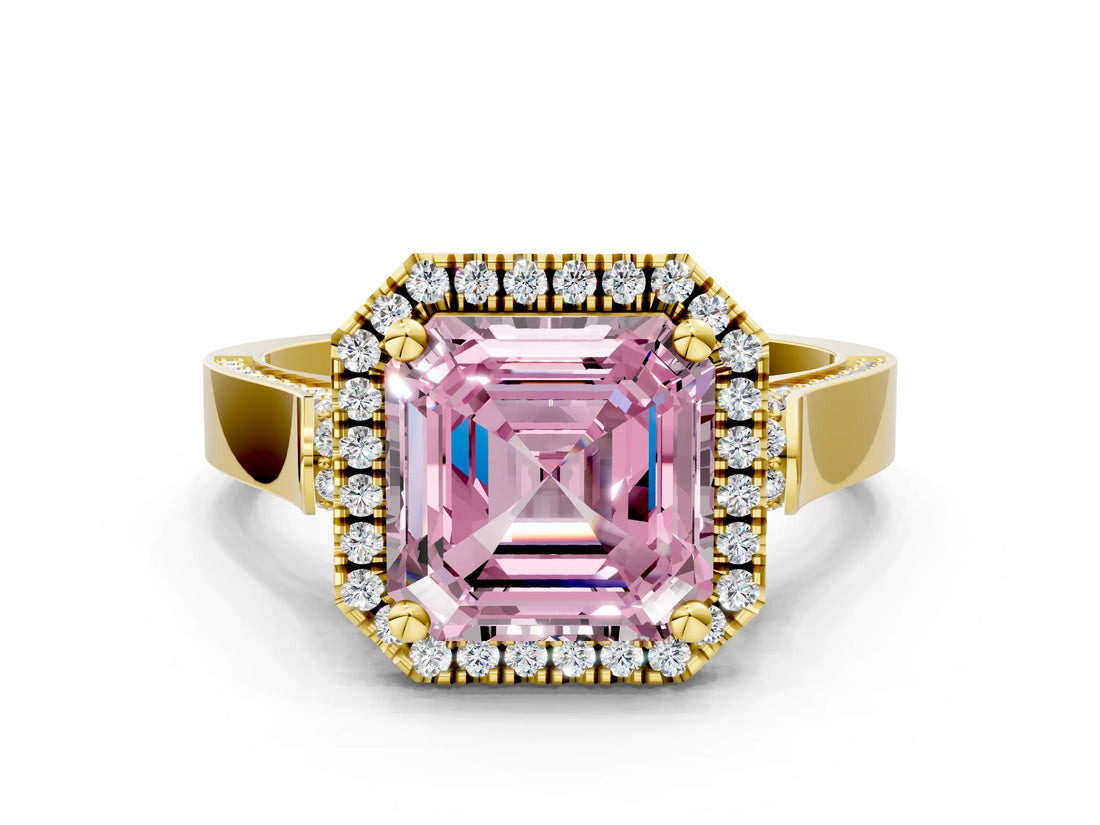 Yellow gold Fancy Pink Asscher  Halo Pave Split Shank Prong Setting Ring_26