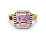 Yellow gold Fancy Pink Asscher  Halo Pave Split Shank Prong Setting Ring_26