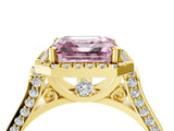 Yellow gold Fancy Pink Asscher  Halo Pave Split Shank Prong Setting Ring_30