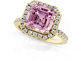 Yellow gold Fancy Pink Asscher  Halo Round Diamond Pavé Band Four-Prong Ring_4