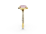 Yellow gold Fancy Pink Asscher  Halo Round Diamond Pavé Band Four-Prong Ring_5