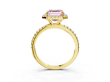 Yellow gold Fancy Pink Asscher  Halo Round Diamond Pavé Band Four-Prong Ring_6
