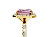 Yellow gold Fancy Pink Asscher  Halo Round Diamond Pavé Band Four-Prong Ring_8