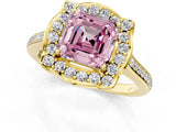 Yellow gold Fancy Pink Asscher  Halo Round Diamond Pave Band with Four-Prong Setting_58