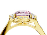 Yellow gold Fancy Pink Asscher  Halo Round Diamond Pave Band with Four-Prong Setting_61