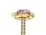 Yellow gold Fancy Pink Asscher  Halo Round Diamond Pave Band with Four-Prong Setting_62