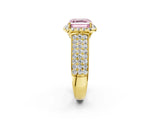 Yellow gold Fancy Pink Asscher  Halo Round Diamond Pave Band with Prong Setting 3