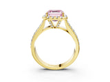 Yellow gold Fancy Pink Asscher  Halo Round Diamond Pave Band with Prong Setting 4