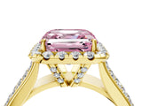 Yellow gold Fancy Pink Asscher  Halo Round Diamond Pave Band with Prong Setting 5