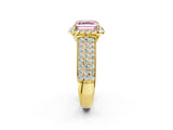 Yellow gold Fancy Pink Asscher  Halo Round Diamond Pave Band with Prong Setting_14