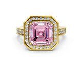 Yellow gold Fancy Pink Asscher  Halo Solitaire Diamond Ring with Pave Band and Bezel Setting_45