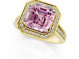 Yellow gold Fancy Pink Asscher  Halo Solitaire Diamond Ring with Pave Band and Bezel Setting_46