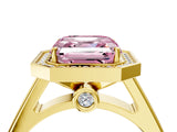 Yellow gold Fancy Pink Asscher  Halo Solitaire Diamond Ring with Pave Band and Bezel Setting_49