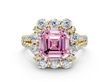 Yellow gold Fancy Pink Asscher  Halo Split Shank Diamond Engagement Ring with Pave Band and Four-Prong Setting_18