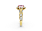 Yellow gold Fancy Pink Asscher  Halo Split Shank Diamond Engagement Ring with Pave Band and Four-Prong Setting_20