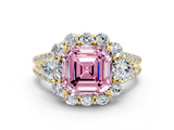 Yellow gold Fancy Pink Asscher  Halo Split Shank Diamond Engagement Ring with Prong Setting_17