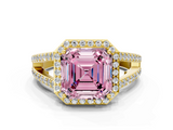 Yellow gold Fancy Pink Asscher  Halo Split Shank Diamond Ring with Four-Prong Setting_17