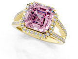 Yellow gold Fancy Pink Asscher  Halo Split Shank Diamond Ring with Four-Prong Setting_18