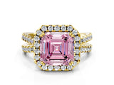 Yellow gold Fancy Pink Asscher  Halo Split Shank Diamond Ring with Pavé Setting_43