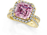 Yellow gold Fancy Pink Asscher  Halo Split Shank Diamond Ring with Pavé Setting_44