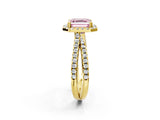 Yellow gold Fancy Pink Asscher  Halo Split Shank Diamond Ring with Pavé Setting_45