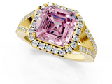 Yellow gold Fancy Pink Asscher  Halo Split Shank Diamond Ring with Prong Setting_1