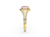 Yellow gold Fancy Pink Asscher  Halo Split Shank Diamond Ring with Prong Setting_2