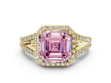 Yellow gold Fancy Pink Asscher  Halo Split Shank Pave Diamond Ring with Four-Prong Setting_47