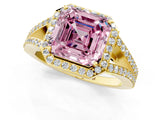 Yellow gold Fancy Pink Asscher  Halo Split Shank Pave Diamond Ring with Four-Prong Setting_48