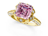 Yellow gold Fancy Pink Asscher  Halo Split Shank Pave Diamond Ring with Petal Prong Setting_21