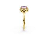 Yellow gold Fancy Pink Asscher  Halo Split Shank Pave Diamond Ring with Petal Prong Setting_22