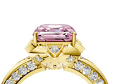 Yellow gold Fancy Pink Asscher  Halo Split Shank Pave Diamond Ring with Petal Prong Setting_24