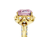 Yellow gold Fancy Pink Asscher  Halo Split Shank Pave Diamond Ring with Petal Prong Setting_25