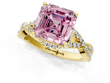 Yellow gold Fancy Pink Asscher  Halo Twist Band Solitaire Prong Setting Ring_1