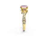 Yellow gold Fancy Pink Asscher  Halo Twist Band Solitaire Prong Setting Ring_2