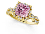 Yellow gold Fancy Pink Asscher  Halo Twist Band Solitaire Ring with Six-Prong Setting_34