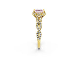 Yellow gold Fancy Pink Asscher  Halo Twist Band Solitaire Ring with Six-Prong Setting_35