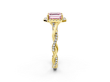 Yellow gold Fancy Pink Asscher  Halo Twist Band Solitaire Ring_2