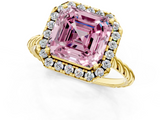 Yellow gold Fancy Pink Asscher  Halo Twisted Band Four-Prong Diamond Ring_1
