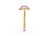 Yellow gold Fancy Pink Asscher  Halo Twisted Band Four-Prong Diamond Ring_2
