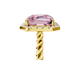 Yellow gold Fancy Pink Asscher  Halo Twisted Band Four-Prong Diamond Ring_5